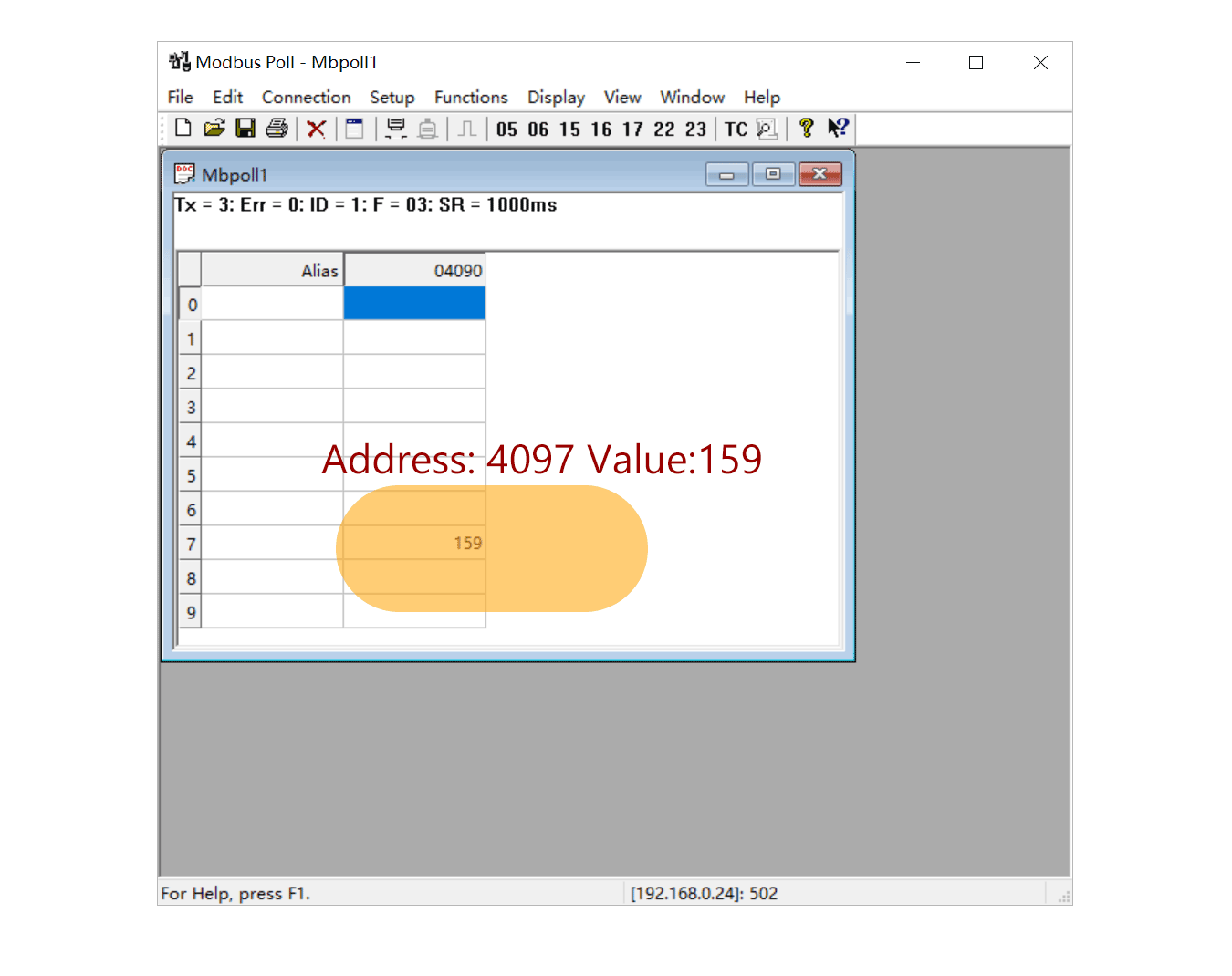 Modbus Poll Connected